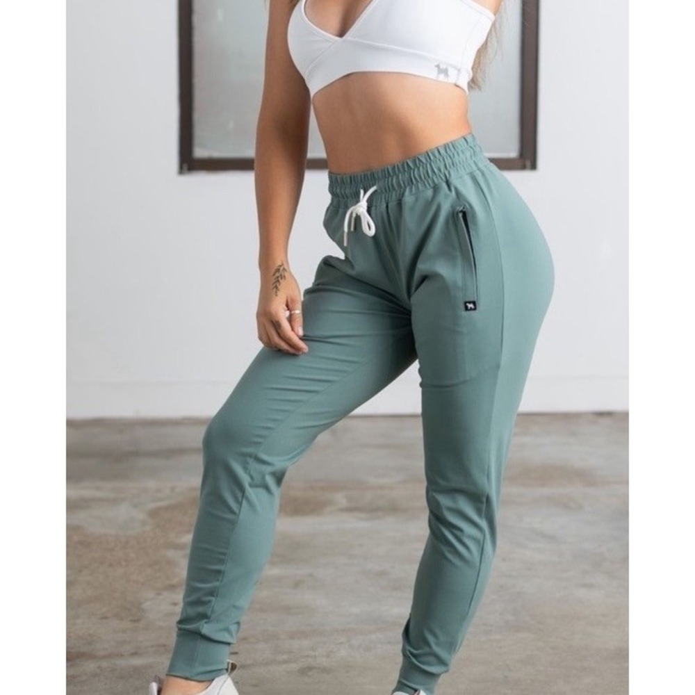 Wild South Womens Sage Green Activewear Joggers Size S Drawstring Zip Pockets